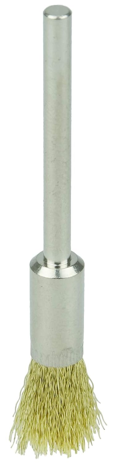 Weiler 26106 0.005" Wire Size, 1/4" Diameter, 1/8" Stem Size, Brass Bristles, Miniature End Brush, Made in the USA