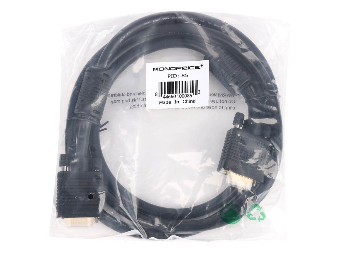 MONOPRICE Super VGA (SVGA) Monitor Cable - DE-15 Male to Male, Gold-Plated with Ferrites