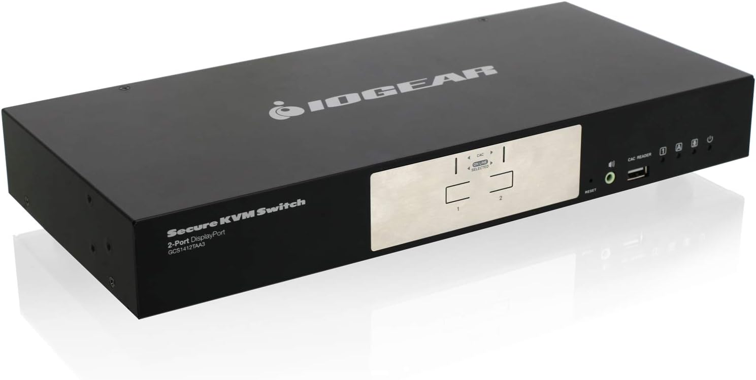 IOGEAR 2-Port DisplayPort Secure KVM Desktop Switch 4K UHD - USB Smart Card - CAC Biometrics Support