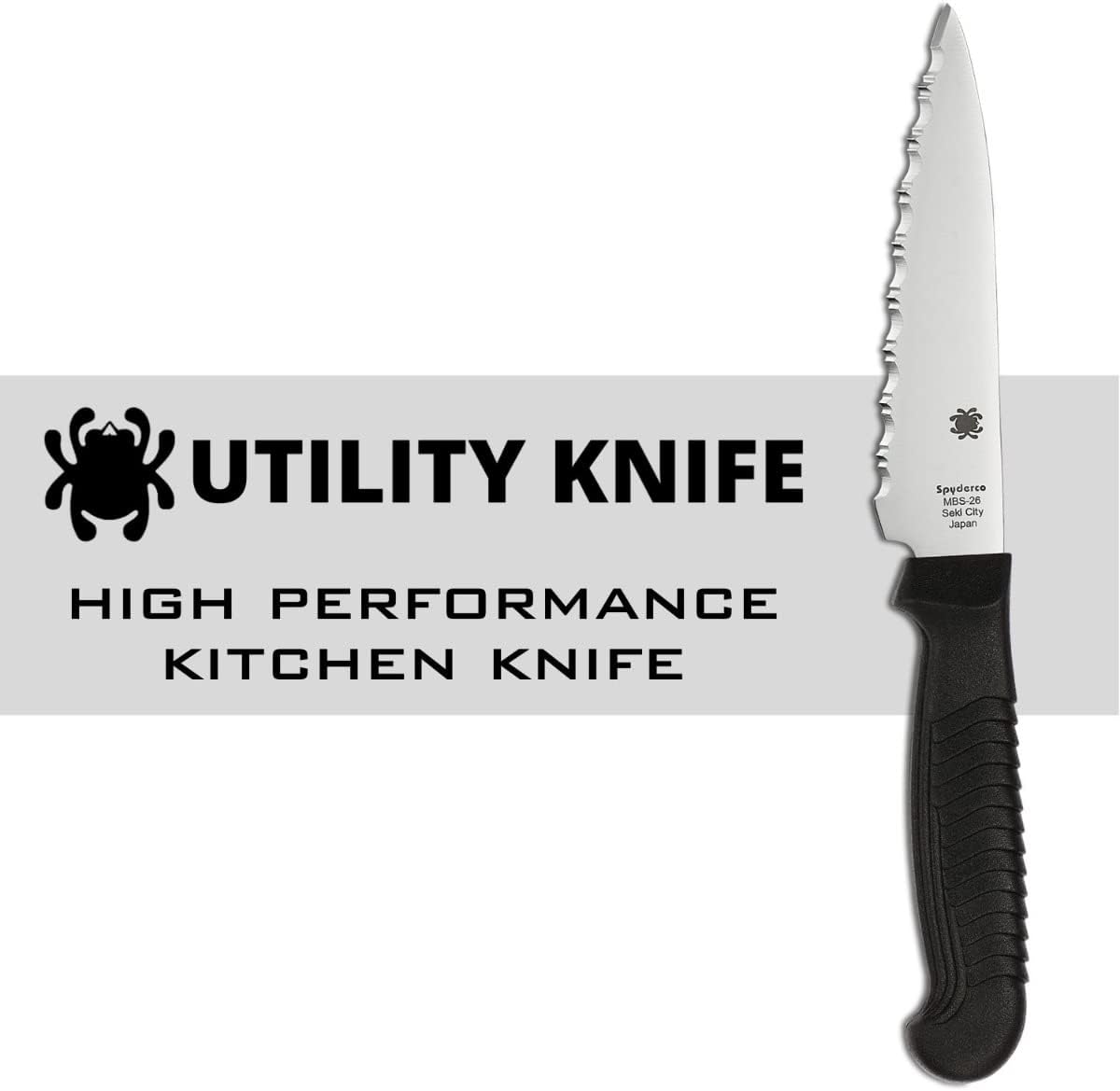 SPYDERCO Lightweight Kitchen Utility Knife with MBS-26 Stainless Steel Blade and Polypropylene Handle
