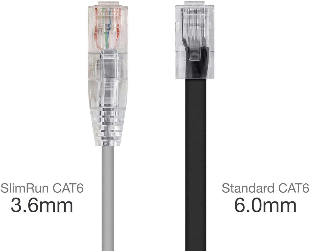 Monoprice Cat6 1ft Gray Component Level Patch Cable UTP 28AWG 550MHz Pure Bare Copper Snagless RJ45 SlimRun Series Ethernet