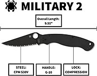 Spyderco Military 2 Folding Pocket Knife with 4 Inch Black CPM S30V Steel Blade and G-10 Handle - SpyderEdge - C36GSBK2