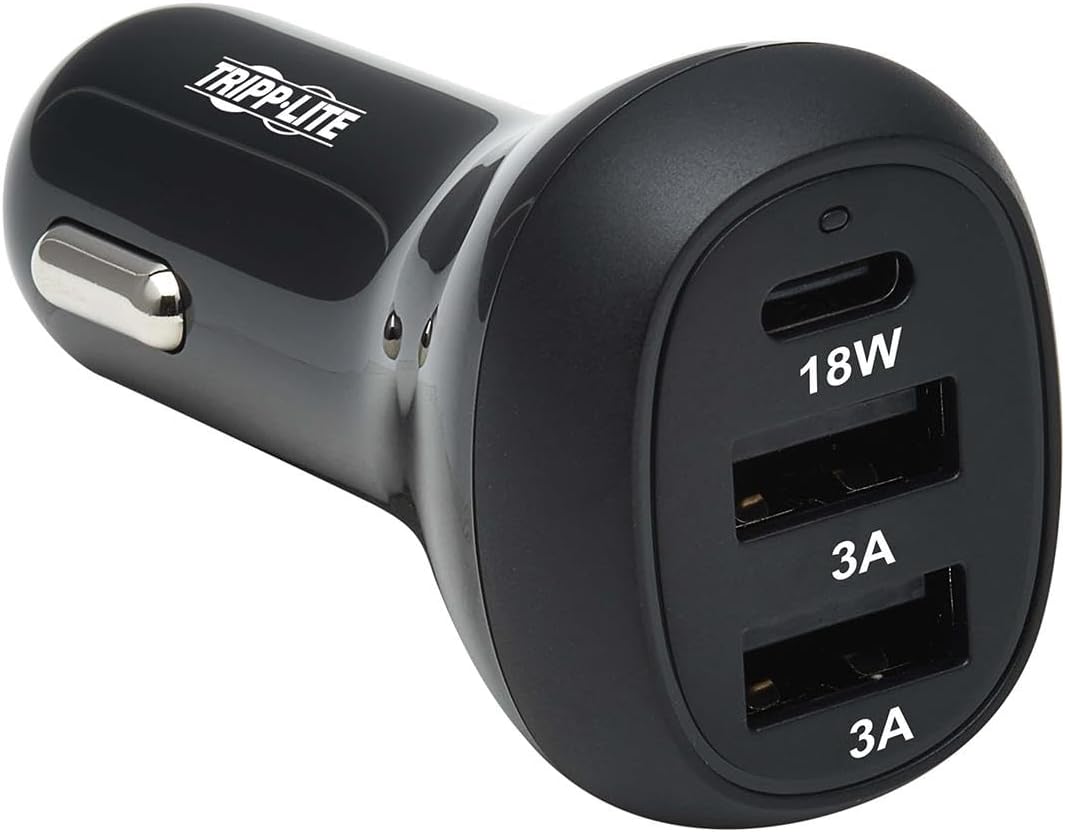 Tripp Lite USB Car Charger, 3 Port USB Car Charger, 36W Max - USB-C PD 3.0 Up to 18W, 2 USB-A QC 3.0 Up to 36W