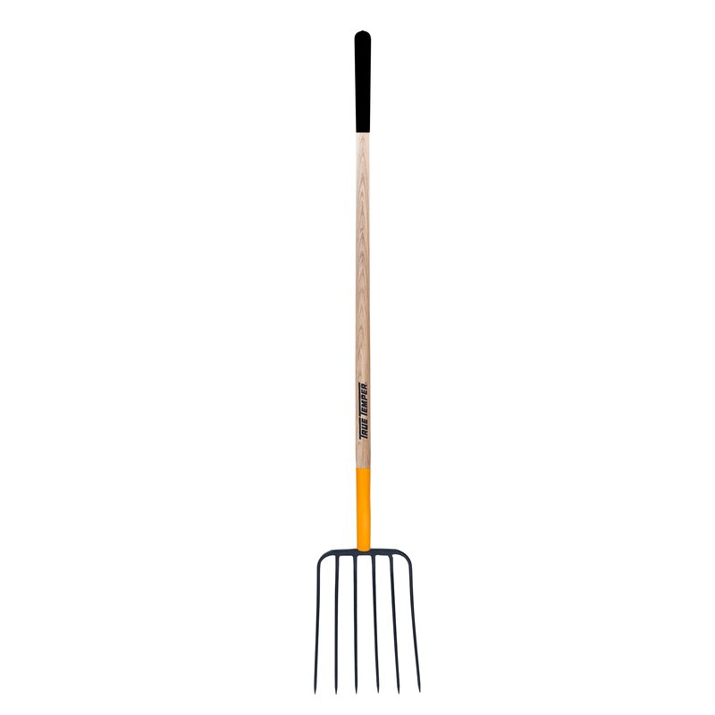True Temper 6-Tine Steel Manure Fork Pitchfork with Hardwood Handle, 48 in., for Transferring Manure