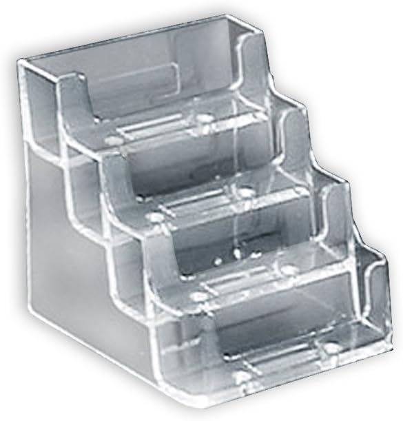 Azar Displays 252004 4 Tier Pocket Business Card Holder, Durable Clear Acrylic Business Card Holder for Desk