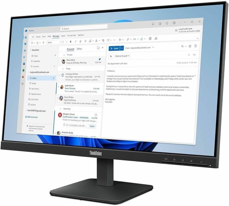 Lenovo ThinkVision S24-4e 24" Class Full HD LED Monitor - 16:9 - Raven Black - 23.8" Viewable