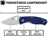 Spyderco Persistence Lightweight Folding Pocket Knife with 2.75 Inch CPM S35VN Steel Blade and Blue FRN Handle - PlainEdge