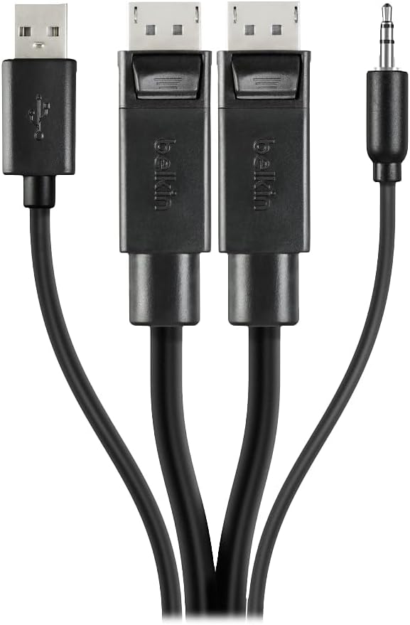 Belkin Dual-Head DP to DP KVM Combo Cable, 6ft - 6 ft KVM Cable for KVM Switch, Mouse, Keyboard, Computer, Server - Black