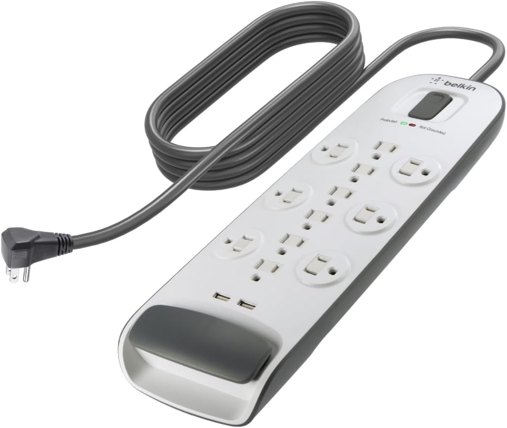 Belkin USB Power Strip Surge Protector - 12 AC Multiple Outlets & 2 USB Ports - 6 ft Long Flat Plug Extension Cord for Home