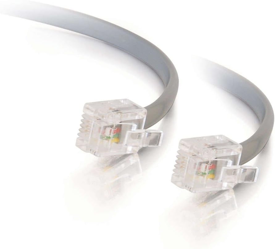 C2G Legrand RJ11 Telephone Cord, Telephone Data Cable, Silver Modular Telephone Cable, 14 Foot Telephone Cord, 1 Count
