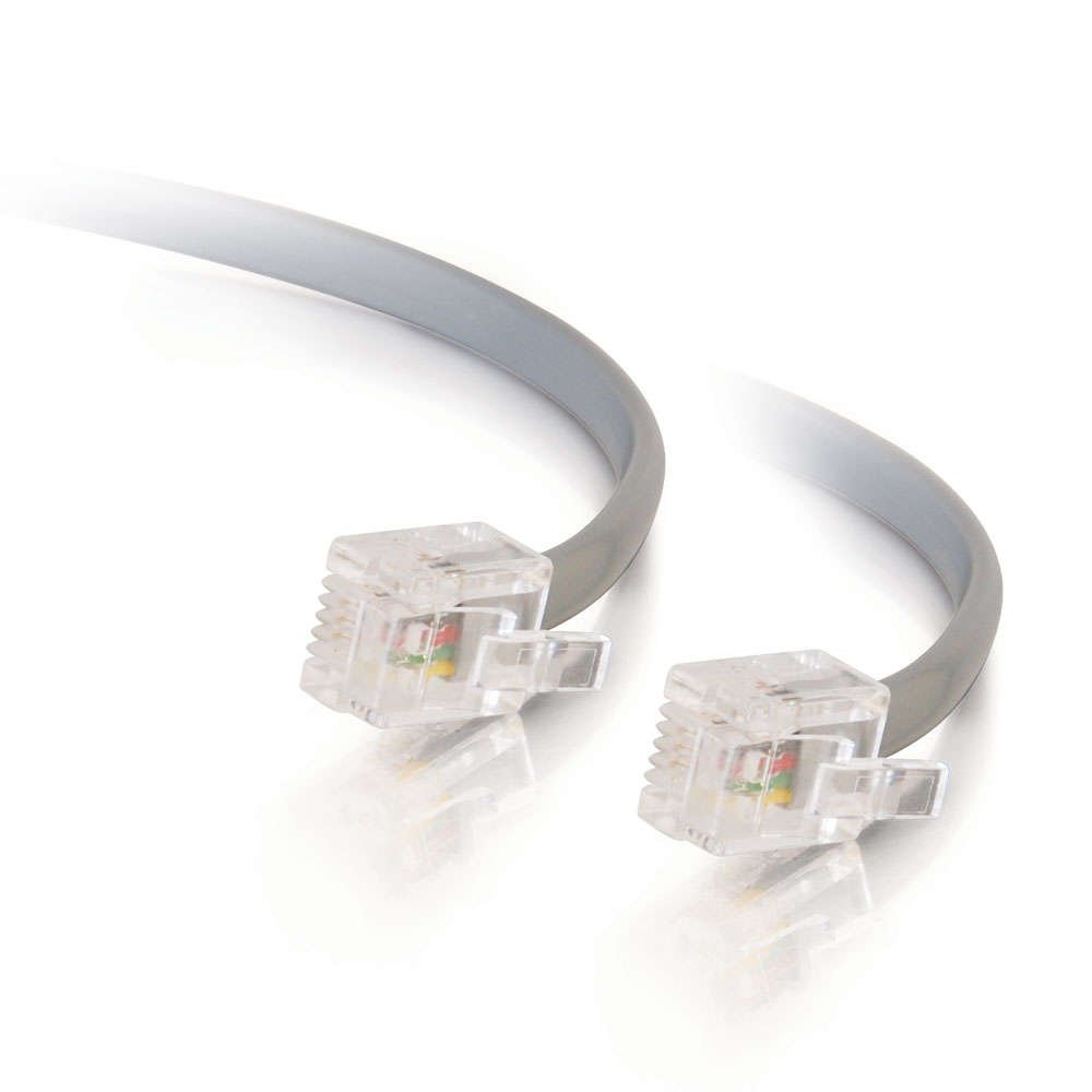 C2G Legrand RJ11 Telephone Cord, Telephone Data Cable, Silver Modular Telephone Cable, 14 Foot Telephone Cord, 1 Count