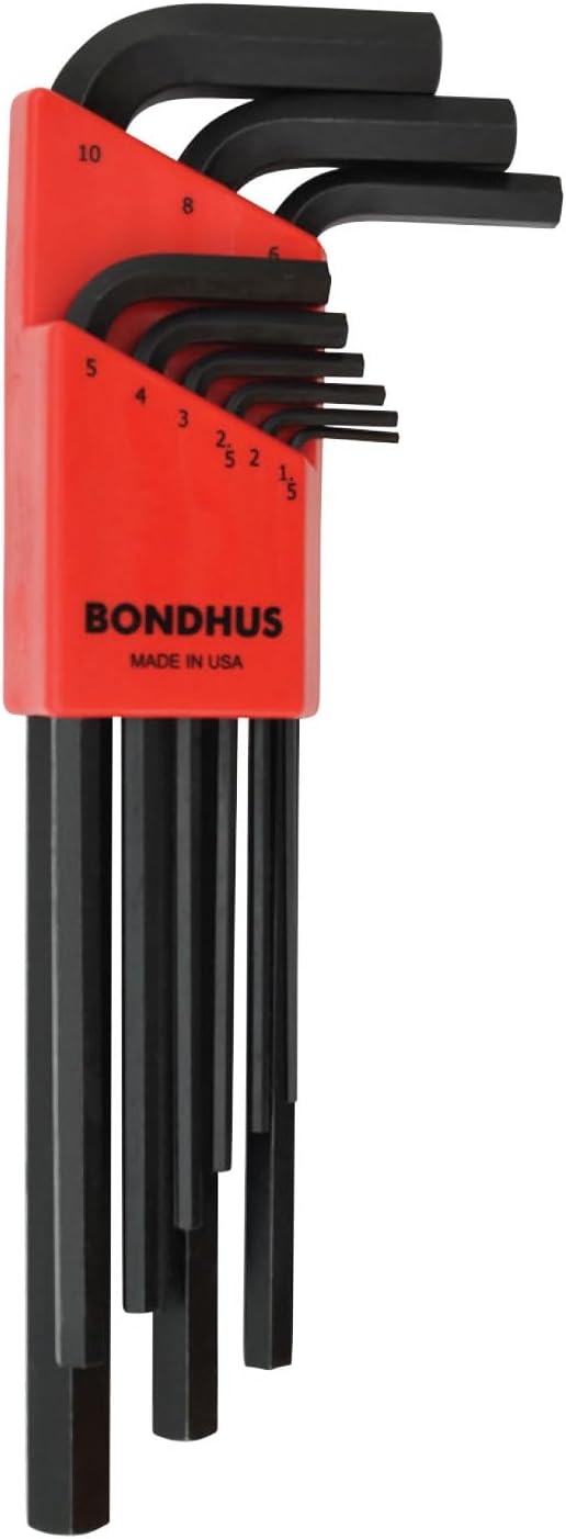 Bondhus 12199 Set of 9 Hex L-wrenches, Long Length, sizes 1.5-10mm