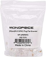 Monoprice 6P6C RJ12 Modular Plugs - For Flat Solid/Stranded Cable, 1u, 2 Prongs, 50 Pack, Clear
