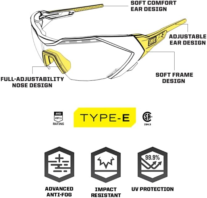 Mechanix Wear Vision Type-E Safety Glasses Half-Frame Anti-Fog