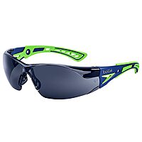 Rush+ Safety Glasses, Blue & Green Frame, Grey Lenses