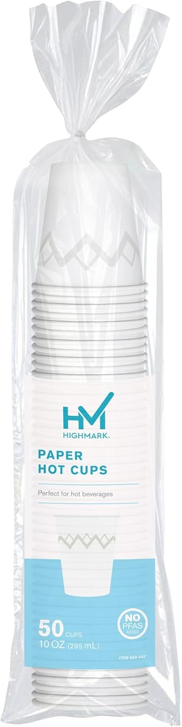 Highmark Paper Hot Cups, 10 Oz, Printed White, Pack Of 50