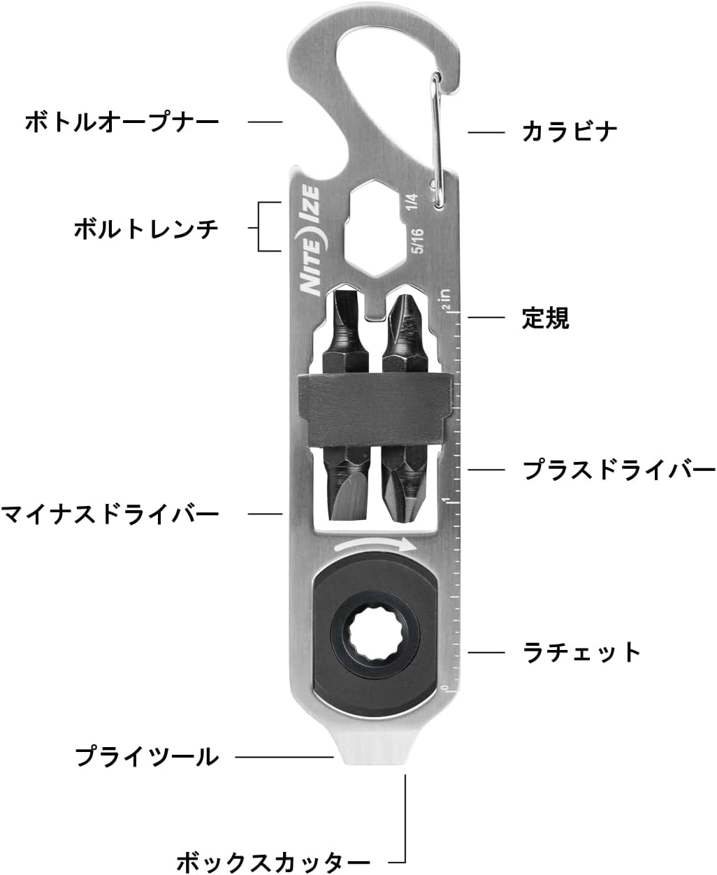 Nite Ize DoohicKey Ratchet Key Tool - Keychain Multitool with Carabiner Clip - Pocket Tool with Ruler, Bottle Opener