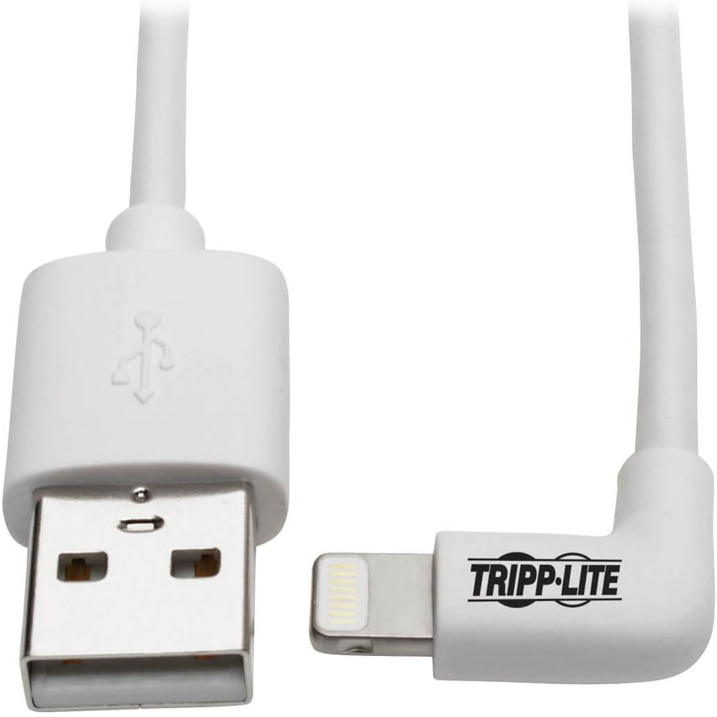 TRIPP LITE Right-Angle Lightning to USB Sync Charging Cable for iPhone iPad Apple White MFI Certified 3' (M100-003-LRA-WH)