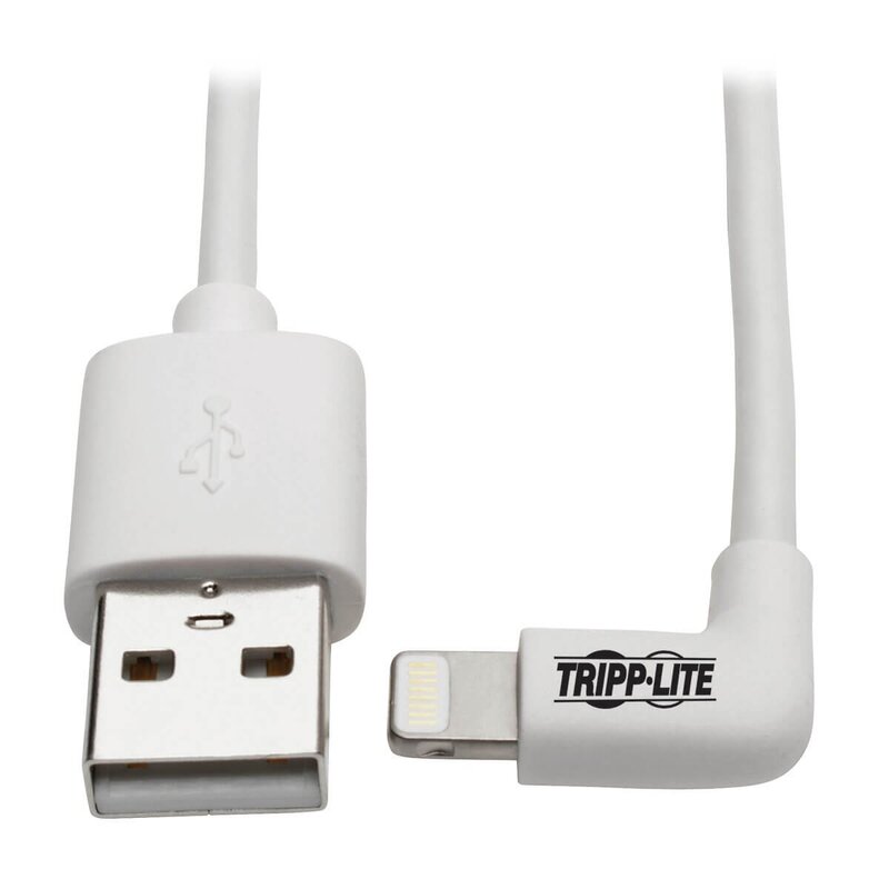 TRIPP LITE Right-Angle Lightning to USB Sync Charging Cable for iPhone iPad Apple White MFI Certified 3' (M100-003-LRA-WH)