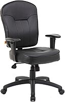 Boss Office Products Leather Task Adjustable Arms Chair, Black