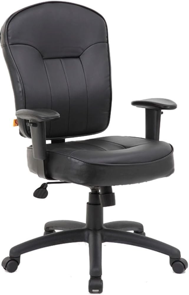 Boss Office Products Leather Task Adjustable Arms Chair, Black