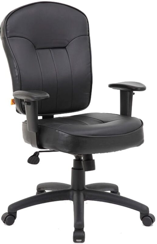Boss Office Products Leather Task Adjustable Arms Chair, Black