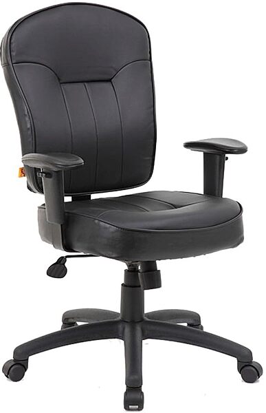 Boss Office Products Leather Task Adjustable Arms Chair, Black