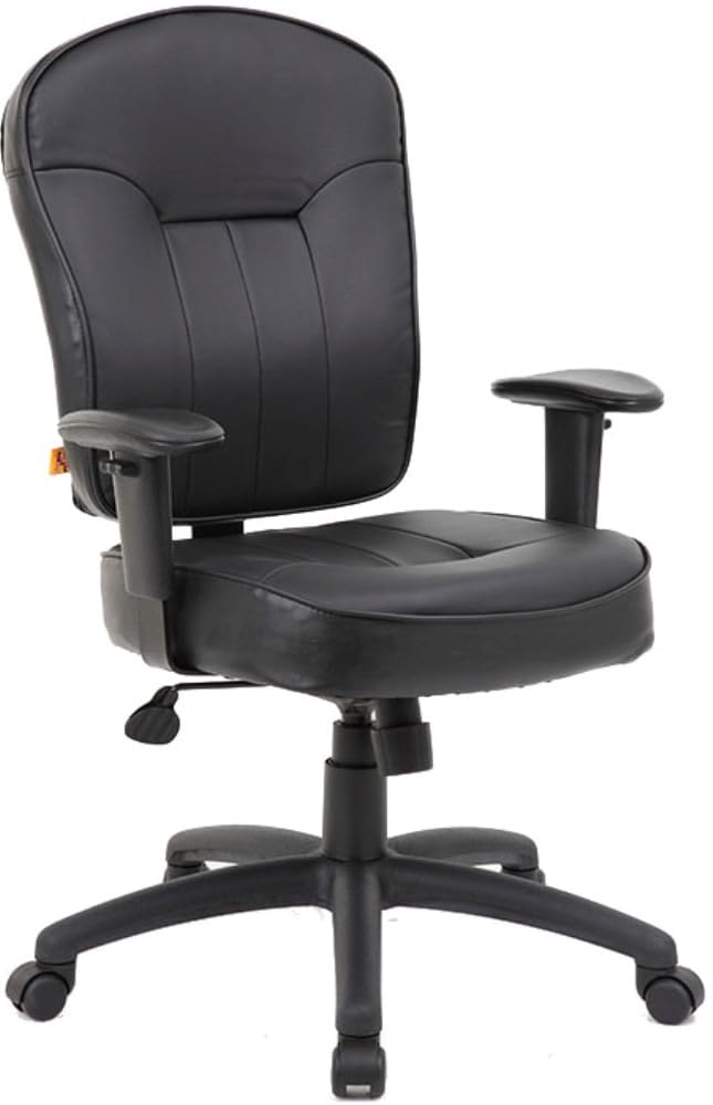 Boss Office Products Leather Task Adjustable Arms Chair, Black