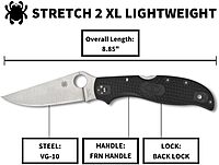 SPYDERCO Stretch 2 XL Lightweight Pocket Knife with 3.43\" VG-10 Blade and Black FRN Handle