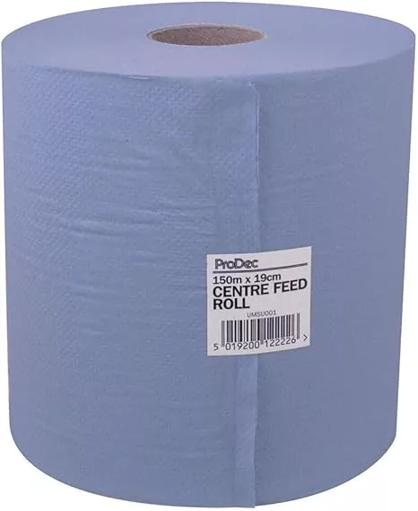 Rollo de toallas de papel, 150 metros x 19 cm, color azul, industrial, 2 capas