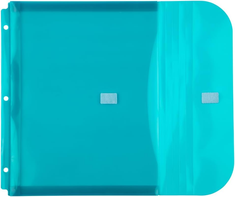 JAM PAPER Plastic 3 Hole Punch Binder Envelopes with Hook & Loop Closure - Letter Booklet - 9 1/2 x 11 1/2 with 1 Inch Expansion - Teal - 12/Pack 12 Pack Teal