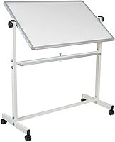 Flash Furniture HERCULES Series Double-Sided Mobile White Board With Pen Tray, 64-3/4inH x 64-1/4inW x 20inD, White, Gray Frame