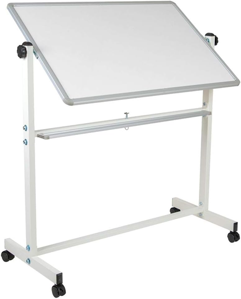 Flash Furniture HERCULES Series Double-Sided Mobile White Board With Pen Tray, 64-3/4inH x 64-1/4inW x 20inD, White