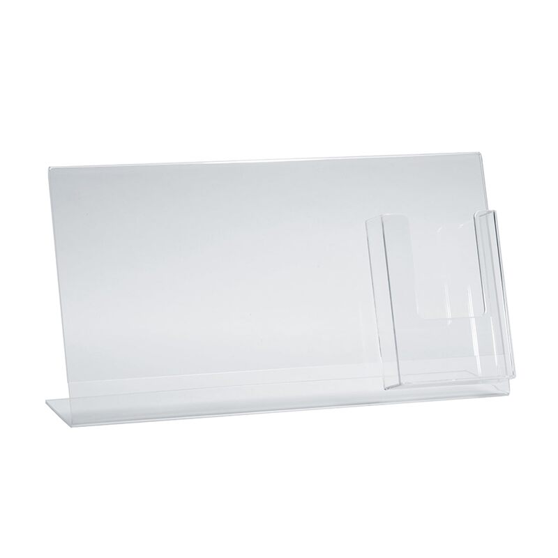 Azar Displays Acrylic Horizontal/Vertical L-Shaped Sign Holders With Brochure Pocket, 8-1/2inH x 16inW x 3inD, Clear, Pack Of 2 Holders