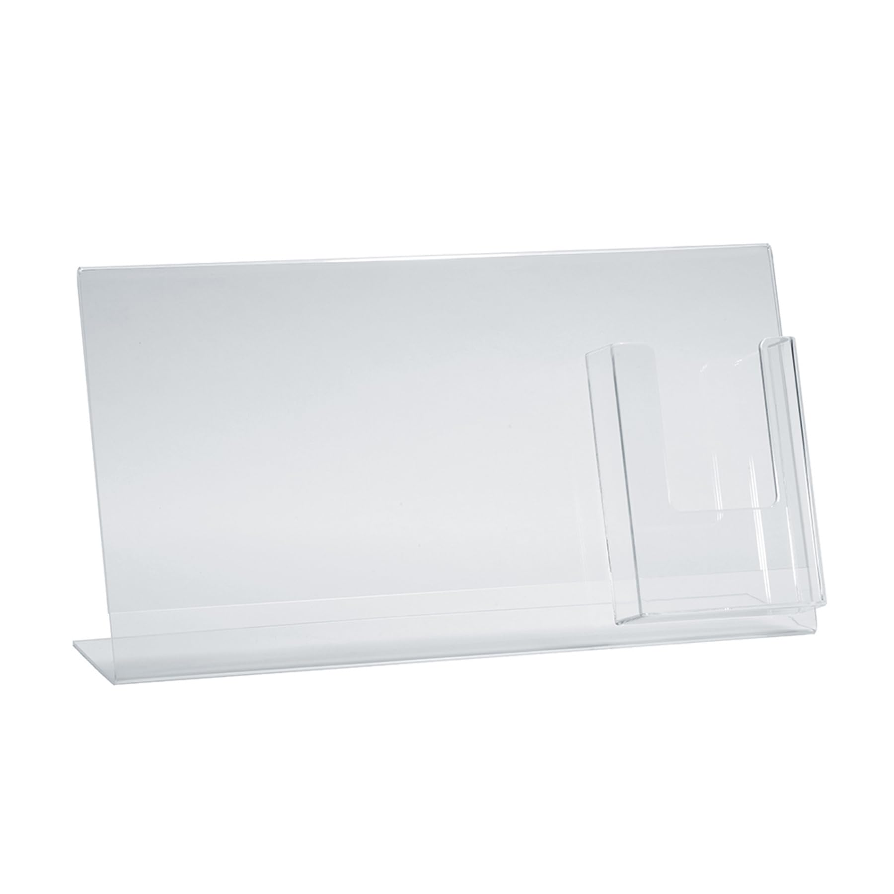 Azar Displays Acrylic Horizontal/Vertical L-Shaped Sign Holders With Brochure Pocket, 8-1/2inH x 16inW x 3inD, Clear