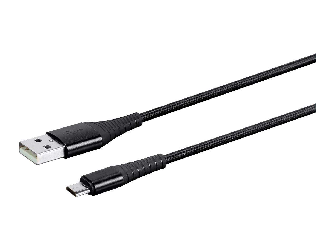 Monoprice USB 2.0 Micro B to Type A Charge & Sync Cable - 3 Feet - Black | Nylon-Braid, Durable