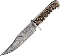 BucknBear Custom Handmade 1095 Damascus Fixed Blade Bowie Hunting Knife (Stag Handle)