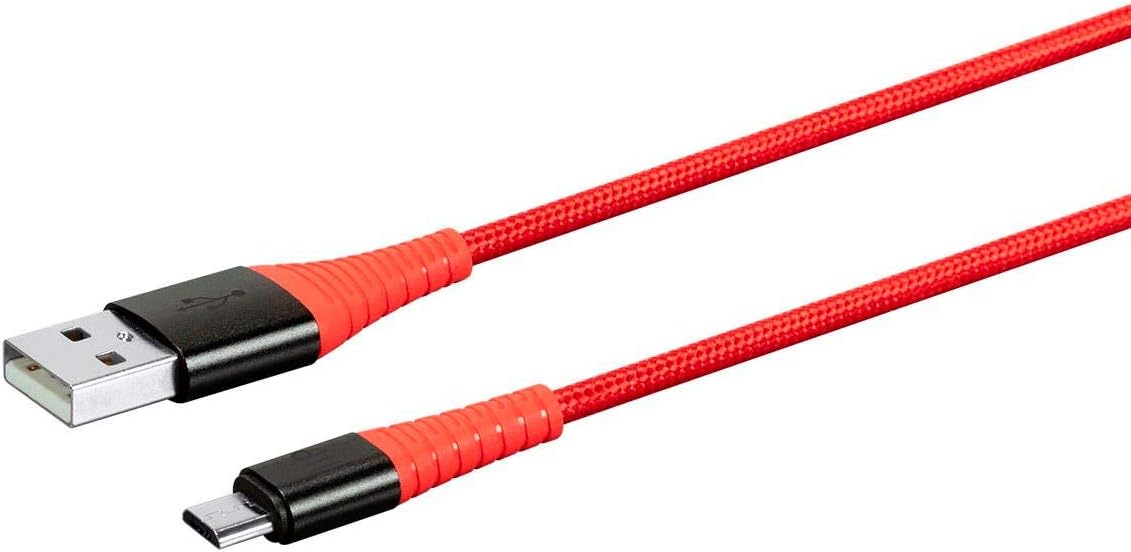 Monoprice USB 2.0 Micro Type-B to Type-A Charge & Sync Cable - Nylon-Braid, 3 Feet, Red - AtlasFlex Series