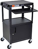 LUXOR AVJ42KBC Adjustable Steel A/V Cart - Cabinet with Pullout Trays