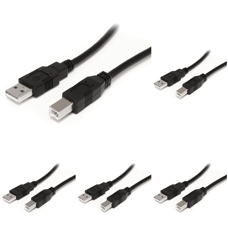 StarTech.com 9 m / 30 ft Active USB A to B Cable - M/M - Black USB 2.0 A to B Cord - Printer Cable - Extension USB Cable (USB2HAB30AC) (Pack of 5) 30 ft / 9m (Pack of 5) 30 ft / 9m