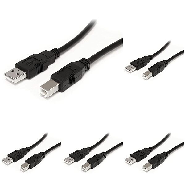 StarTech.com 9 m / 30 ft Active USB A to B Cable - M/M - Black USB 2.0 A to B Cord - Printer Cable - Extension USB Cable (USB2HAB30AC) (Pack of 5) 30 ft / 9m (Pack of 5) 30 ft / 9m