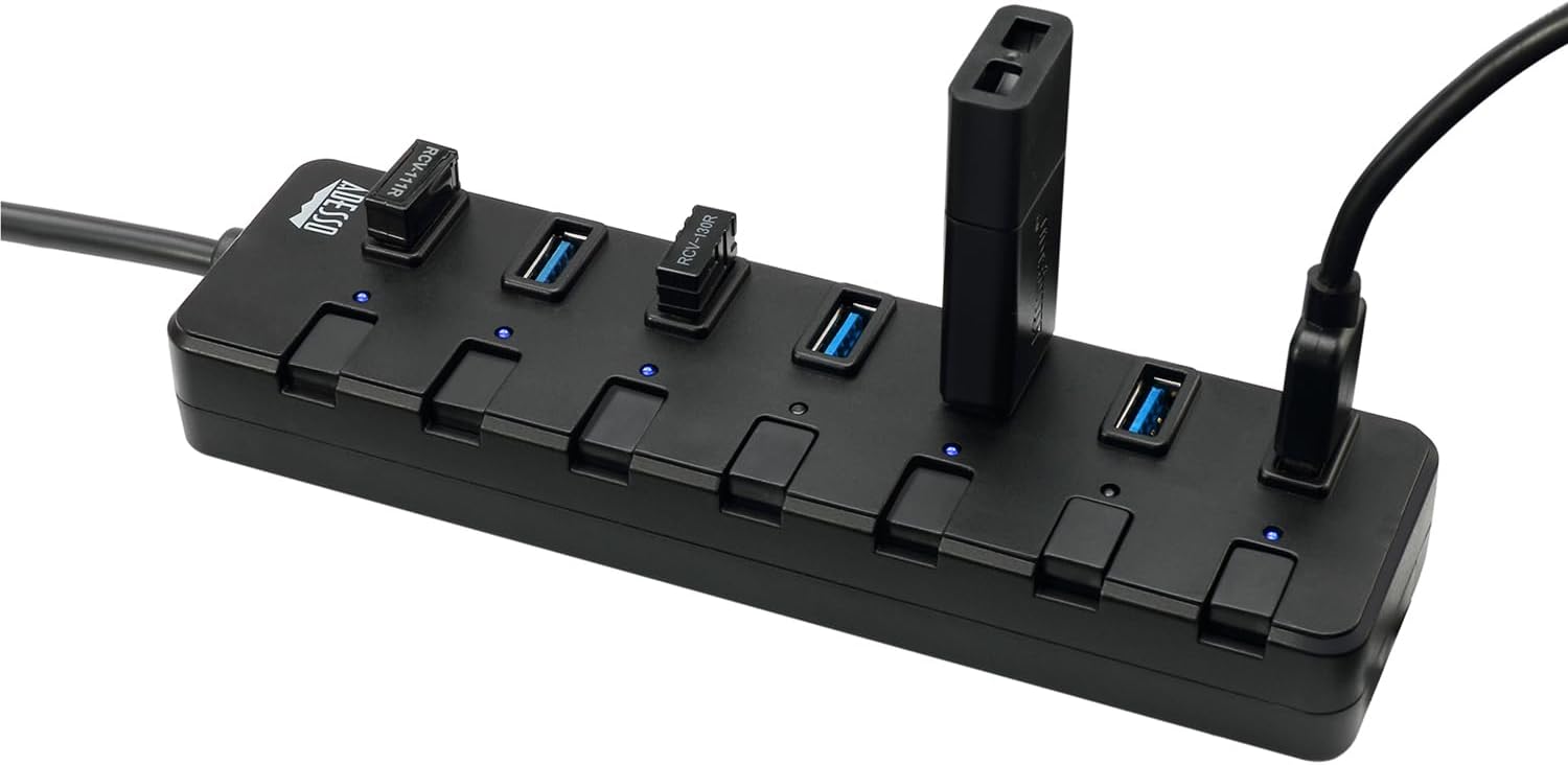 Adesso 7-Port USB 3.0 Hub with Individual Power Switch & Power Adapter