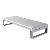 OTM Essentials Slim Aluminum Monitor Stand, Desk Riser with Non-Slip Padding and Tilted Surface, Versatile Home Office Essentials, Equipped with 4 USB Ports Desktop Monitor