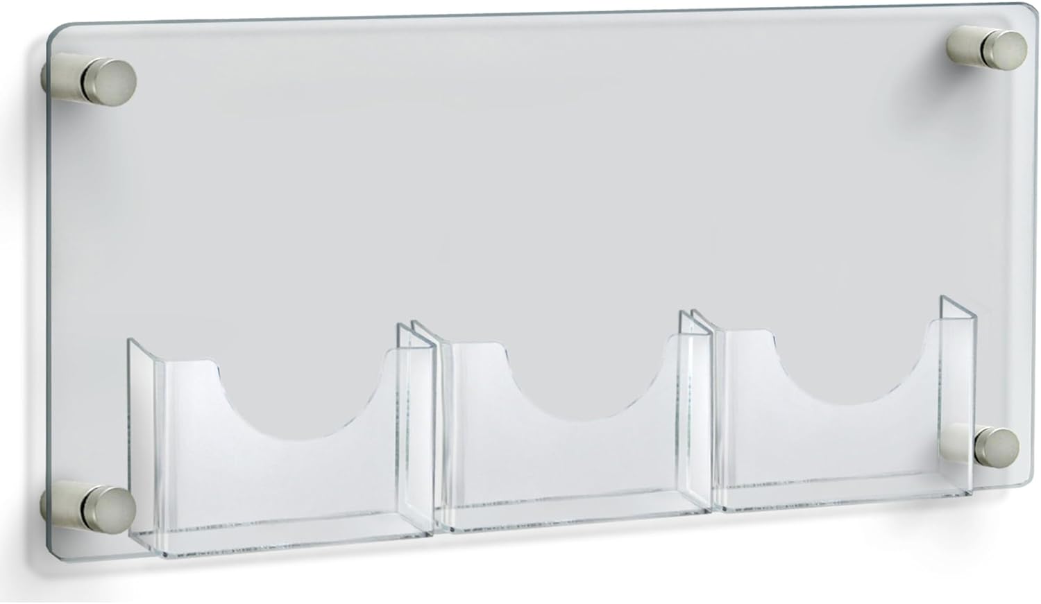 Azar Displays 3-Pocket Bifold Wall Brochure Holder, 11in x 23in, Clear/Silver Caps