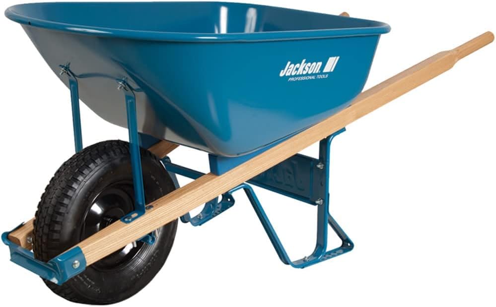 Jackson Steel Contractors Wheelbarrow, 6 cu ft, Flat-Free Smooth, Blue
