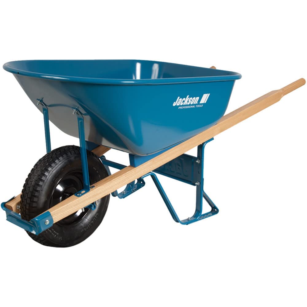 Jackson Steel Contractors Wheelbarrow, 6 cu ft, Flat-Free Smooth, Blue