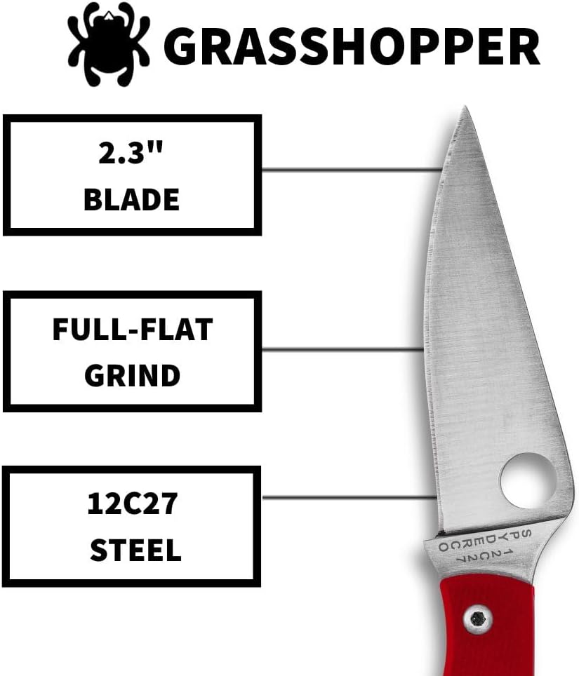Spyderco Grasshopper Micro-Sized Slipjoint Knife with 2.3 Inch 12C27 Steel Blade and Durable G-10 Red Handle - PlainEdge
