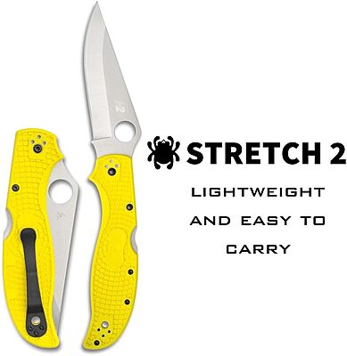 Spyderco Stretch 2 XL Lightweight Salt Folding Pocket Knife with 3.99 Inch H-2 Tool Steel Blade and Yellow FRN Handle - PlainEdge - C258PYL