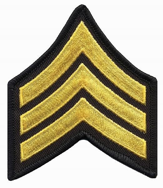 Hero's Pride SGT Chevrons, Merrowed Border, Medium Gold/Black, 3" Wide