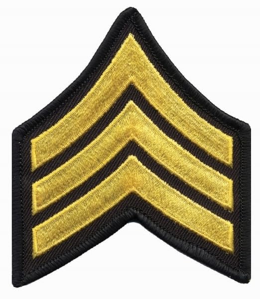 Hero's Pride SGT Chevrons, Merrowed Border, Medium Gold/Black, 3" Wide
